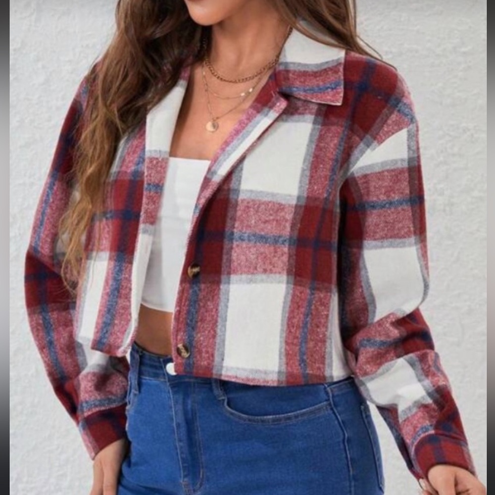 New plaid flannel button down top or jacket